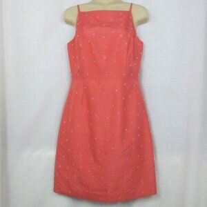 New Ann Taylor Dress Coral Sleeveless Silk Beaded Lined Fit & Flare Midi Size 4P